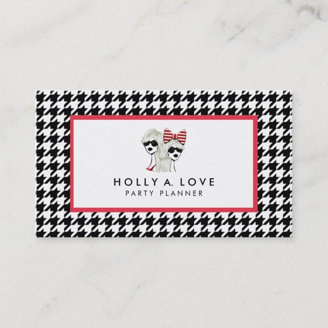 HAUGHTY HOUNDSTOOTH CARD | B&W | ANPASSADE VISITKORT (Framsida)