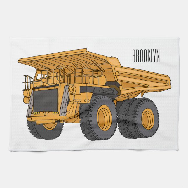 Haul lastbil tecknad illustration kökshandduk (Horisontell)