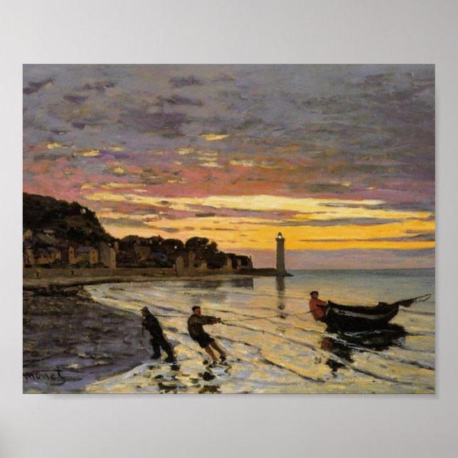 Hauling a Boat Ashore, Honfleur av Claude Monet Poster (Framsidan)