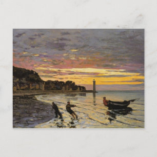 Hauling ett fartyg Ashore, Honfleur vid Claude Vykort