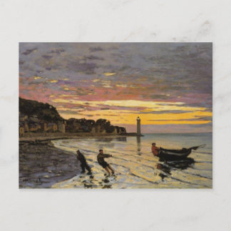 Hauling ett fartyg Ashore, Honfleur vid Claude Vykort