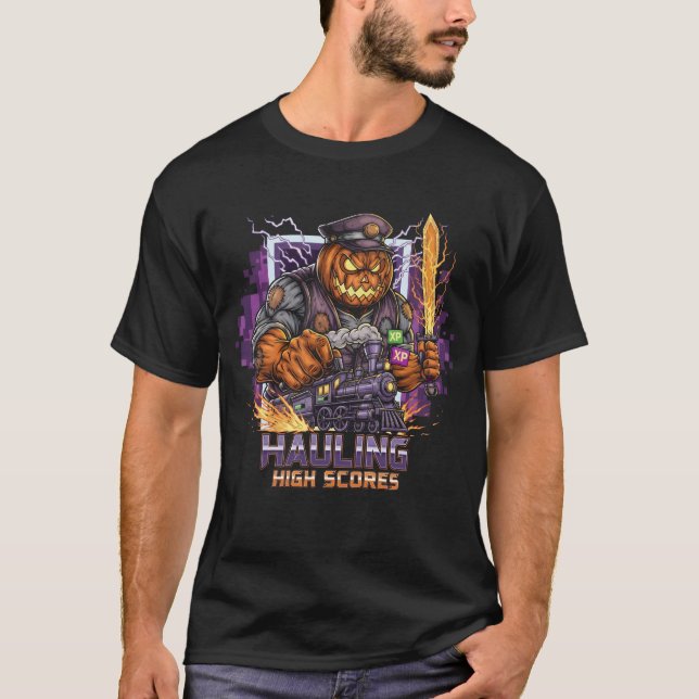 Hauling High Scores Halloween Gamer T-Shirt | Förs (Framsida)