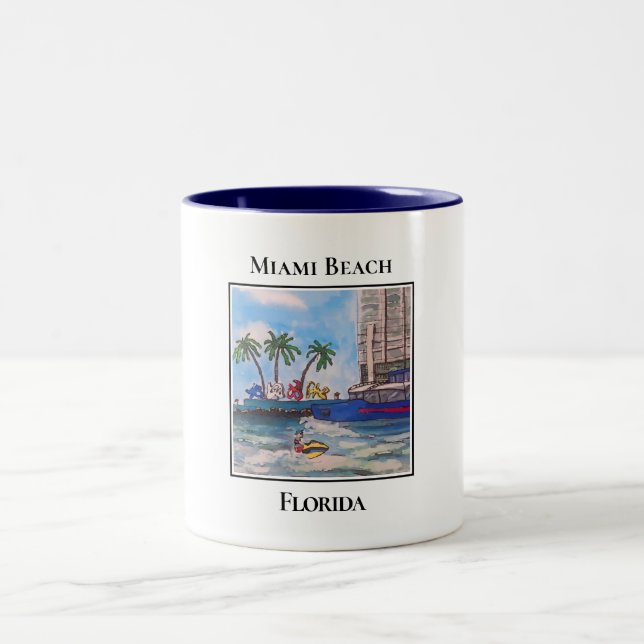Haulover Inlet, Miami Beach Florida Två-Tonad Mugg (Center)