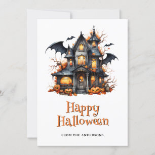 Haunoria House Fladdermus Ghost Halloween Card Julkort