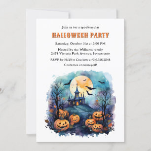 Haunsion Mansion Fladdermus Pumpkins Halloween fes Inbjudningar