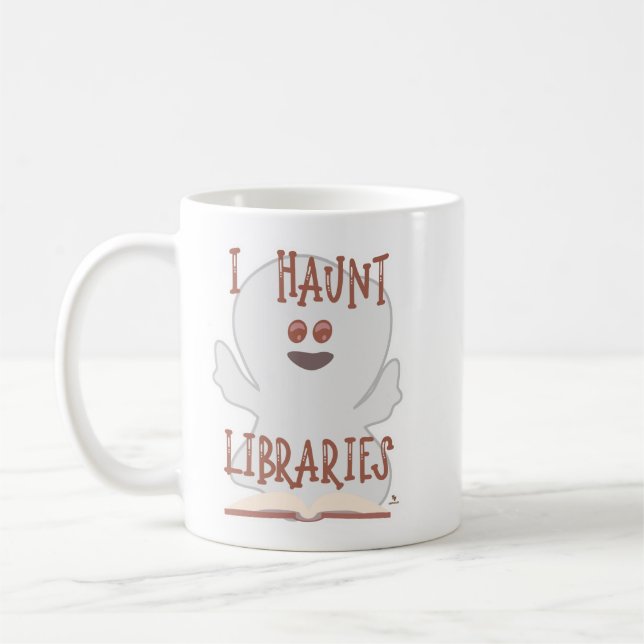 Haunt Bibliotek Funny Bookish Ghost Tecknad Kaffemugg (Vänster)