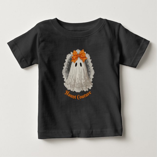 Haunt Couture Lace Ghost in Orange Bow T Shirt (Framsida)