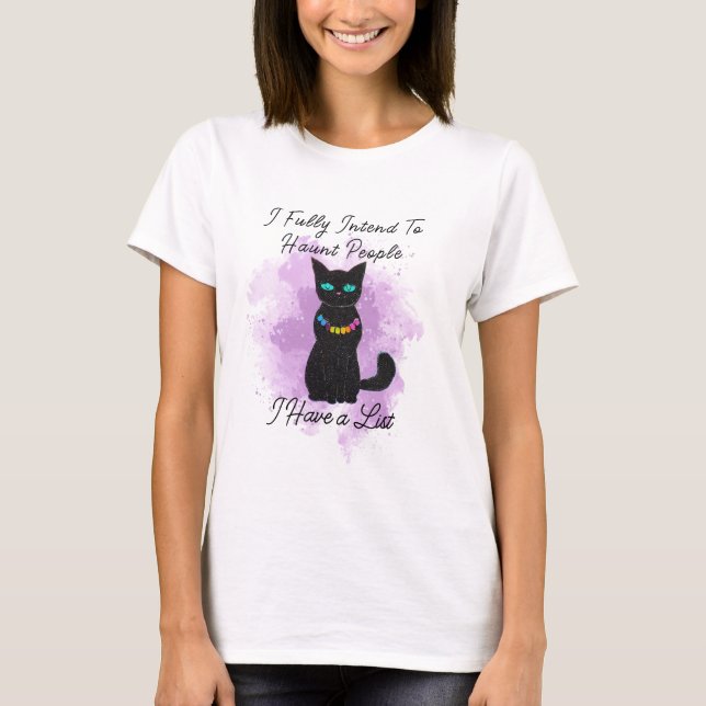 Haunt People Halloween T-Shirt, Black Cat Graphic T Shirt (Framsida)