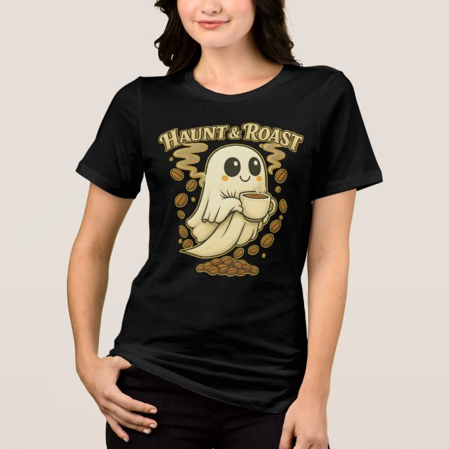 Haunt & Roast Halloween Cute Ghost Coffee Älskare T Shirt (Framsida)