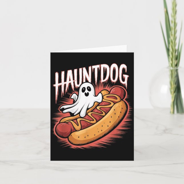 Hauntdog Rolig Spök Hot Dog Halloween Kostym Kort (Framsida)