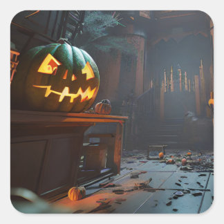 Haunted Basement Pumpkin Halloween Stickers Fyrkantigt Klistermärke