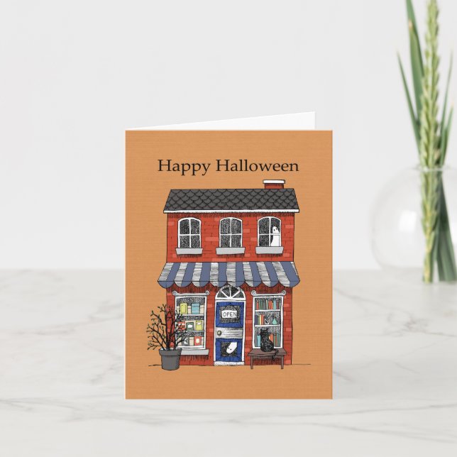 Haunted bookshop Funny whimsical goth Halloween Kort (Framsida)