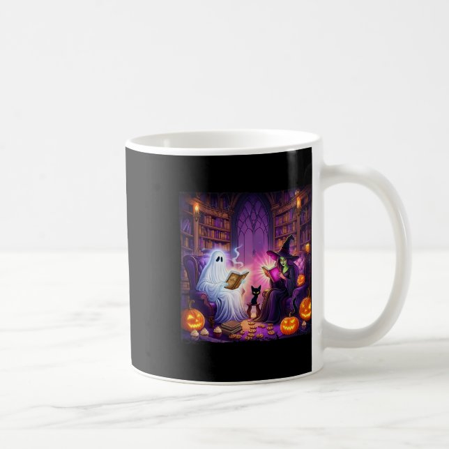 Haunted Bookstore Halloween Retro Bookish Witch Bo Kaffemugg (Höger)
