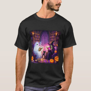 Haunted Bookstore Halloween Retro Bookish Witch Bo T Shirt