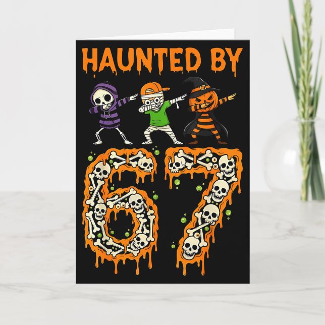 Haunted By 6-7 Halloween Skeleton Dabbing Meme Men Kort (Framsida)