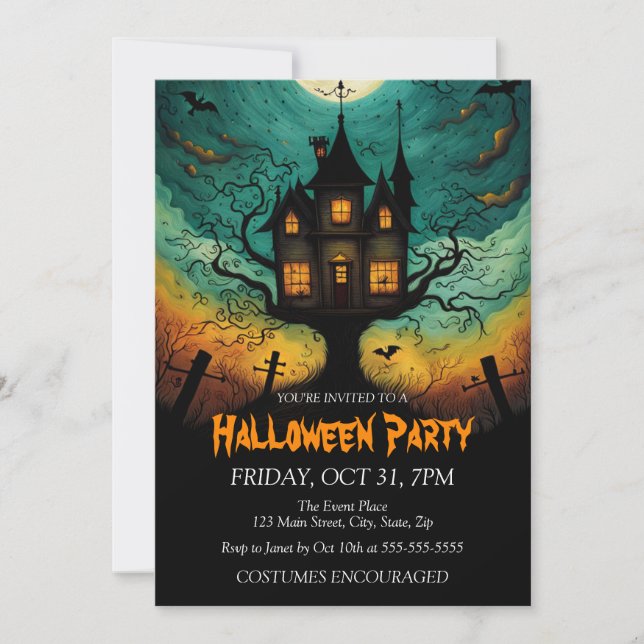 Haunted Castle Costume Halloween fest Inbjudningar (Framsida)