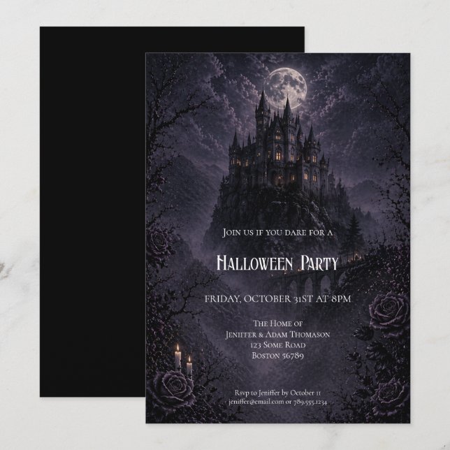 Haunted Castle Halloween Party invitation Inbjudningar (Fram/baksida)