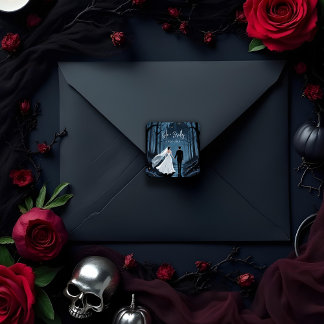 Haunted Castle Halloween Wedding or Engagement Fyrkantigt Klistermärke