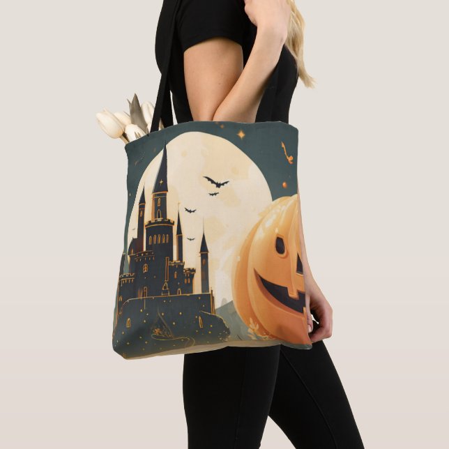Haunted Castle Pumpkin Tote Tygkasse (Närbild)