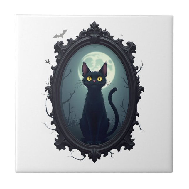 Haunted Cat Mirror Kakelplatta (Framsidan)