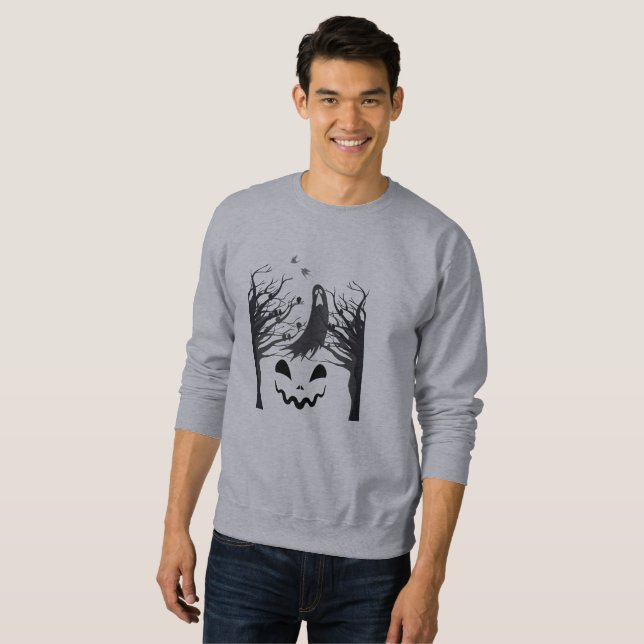 Haunted Forest Ghost Silhouette Men’s Crewneck Swe Lång Ärmad Tröja (Hel framsida)