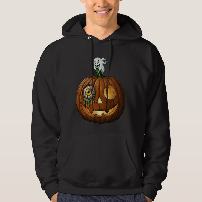 Haunted Ghost & Dripping Eyeball Jack-O-Lantern Hoodie (Framsida)