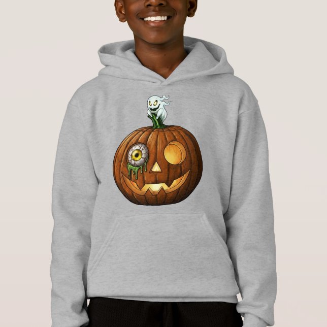 Haunted Ghost & Dripping Eyeball Jack-O-Lantern T Shirt (Framsida)