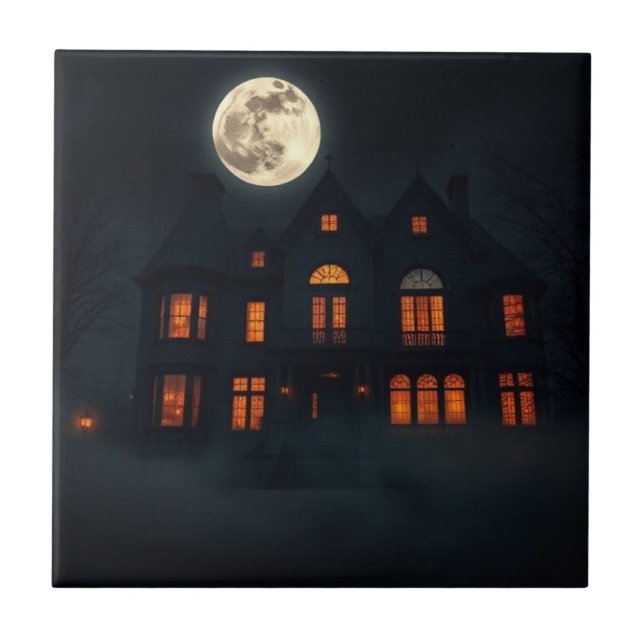 Haunted Gothic Mansion Halloween Ceramic Tile Kakelplatta (Framsidan)