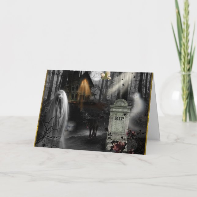 Haunted Graveyard Ghost Gravsten Halloween Kort (Framsida)
