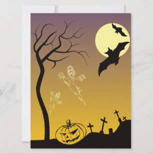 Haunted Graveyard Halloween Scene, Halloween Kort