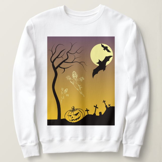 Haunted Graveyard Halloween Scene, Halloween T Shirt (Design framsida)