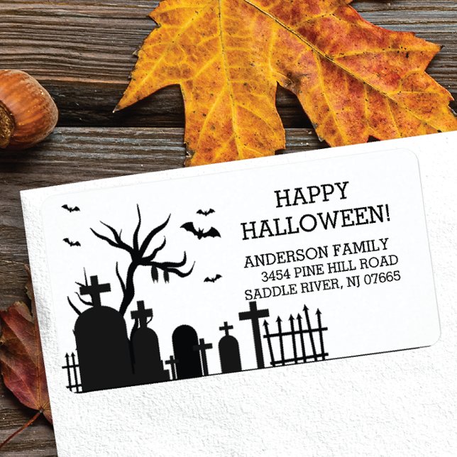 Haunted Graveyard Happy halloween Returadress Adressetikett (Skapare uppladdad)