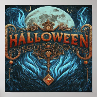 Haunted Halloween Clock Torn Poster