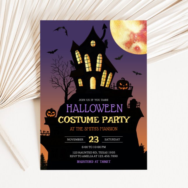 Haunted Halloween Costume Party Inbjudningar (Haunted House Halloween Costume Party Invitation)