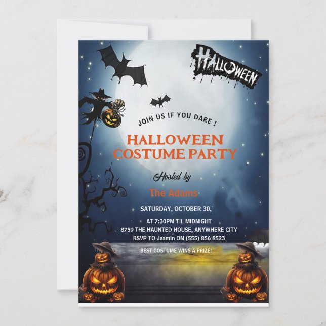 Haunted Halloween Costume Party Invitation  Inbjudningar (Framsida)