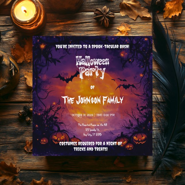 Haunted Halloween fest med Pumpkins & Fladdermus Inbjudningar (Skapare uppladdad)