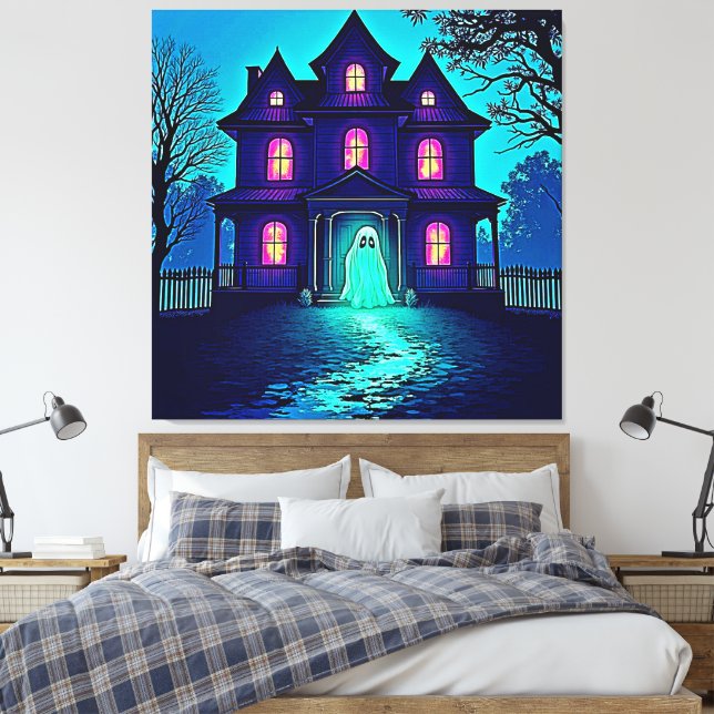 Haunted Halloween Ghost House Design Canvastryck (Insitu (sovrum))