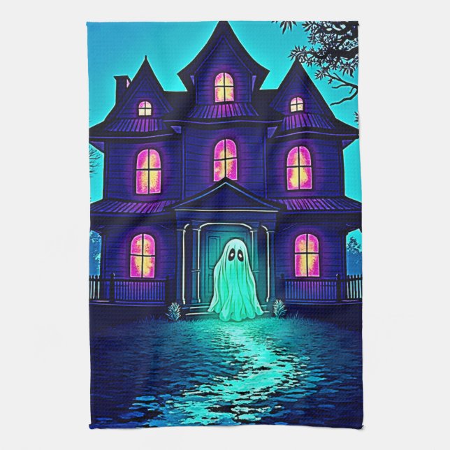 Haunted Halloween Ghost House Design Kökshandduk (Vertikal)