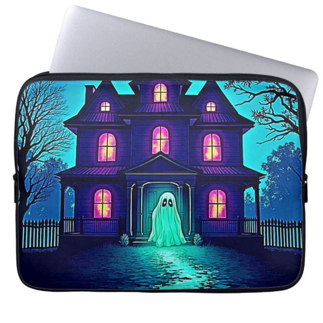 Haunted Halloween Ghost House Design Laptop Fodral (Framsidan)