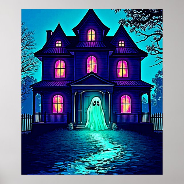 Haunted Halloween Ghost House Design Poster (Framsidan)
