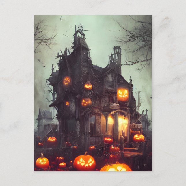 Haunted Halloween House AI Generated Art Postcard Vykort (Framsida)