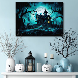 Haunted Halloween House på Blue Dusk Canvastryck