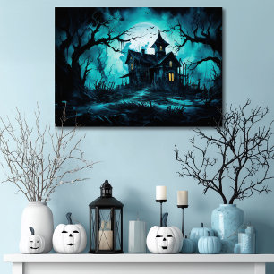 Haunted Halloween House på Blue Dusk Canvastryck
