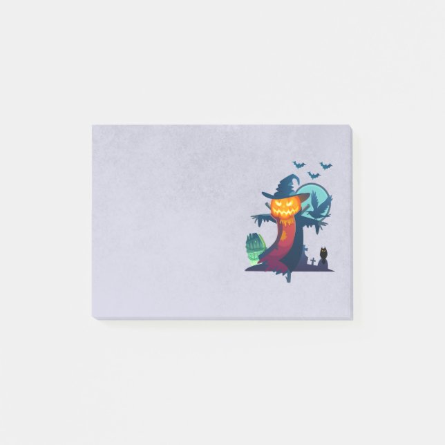 Haunted Halloween Pumpkin Head Fågelskrämma Spooky Post-it Block (Framsida)