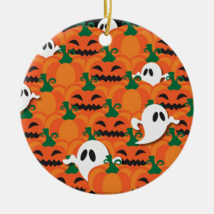 Haunted Halloween Pumpkin Patch Spöken Julgransprydnad Keramik