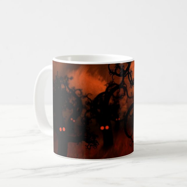 Haunted Halloween Spooky Öga Creepy Forest Träd Kaffemugg (Framsida vänster)