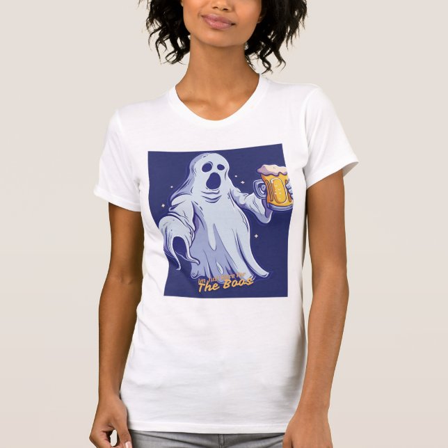 Haunted Happy Hour – Retro Ghost Beer Design T Shirt (Framsida)