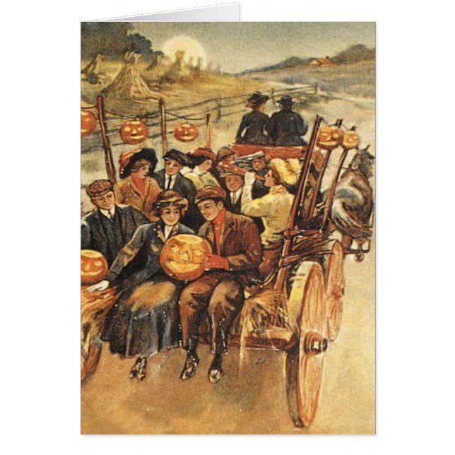 Haunted Hayride Jack O'Lantern Pumpkin Måne Hälsningskort (Framsidan)