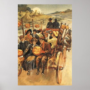 Haunted Hayride Jack O'Lantern Pumpkin Måne Poster