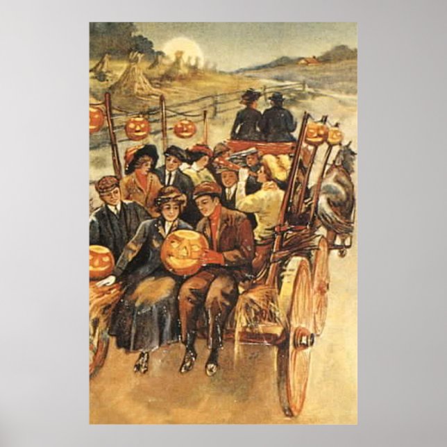 Haunted Hayride Jack O'Lantern Pumpkin Måne Poster (Framsidan)